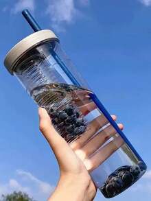 便携式花朵茶杯，带茶叶隔层、干湿分离功能、水果柠檬滤吸管杯，学生及户外运动塑料水瓶 - 彩色 - 查看 15