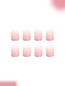 24片闪亮方形美甲贴片，法式渐变闪粉银色美甲，时尚海外美甲 - 粉色 - 查看 4
