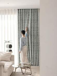 1PC European Chenille Jacquard High-End Blackout Curtain For Luxury Living Room Bedroom Villa Balcony,High Quality Blackout Curtain 84 Inch Long - Baby Blue - View 3