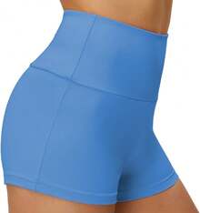 Cut Low Rise Booty Shorts - Spandex Active Dance Yoga Workout Fitness Shorts WomenA Valentine's Day KV0K - 灰藍色(高腰) - 查看 7
