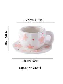 一套花卉图案陶瓷咖啡杯碟，欧式简约风格陶瓷杯碟，咖啡杯碟，手绘简约杯碟，家用早餐牛奶杯，咖啡杯，果汁杯，水杯，下午茶杯，礼品杯 - 彩色 - 查看 3