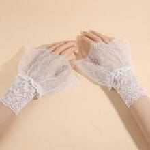 1 Pair White Double-Layer Flared Cuff Decorative False Sleeves For Women