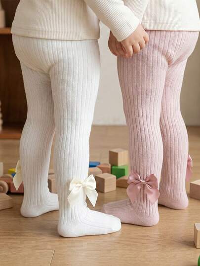 2 paquetes de medias con lazo para niñas, minimalistas, versátiles y casuales, ideales para el uso diario de niñas, adecuadas para primavera y otoño.