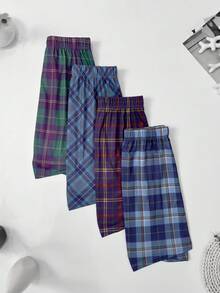 4pcs Men's Plaid Pajama Pants, Loose Comfortable Boxer Briefs With Elastic Waistband - Blue - View 10