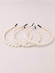 3件套优雅波浪编织小珍珠发箍，百搭扭结发圈，女士时尚配饰 - 彩色 - 查看 3