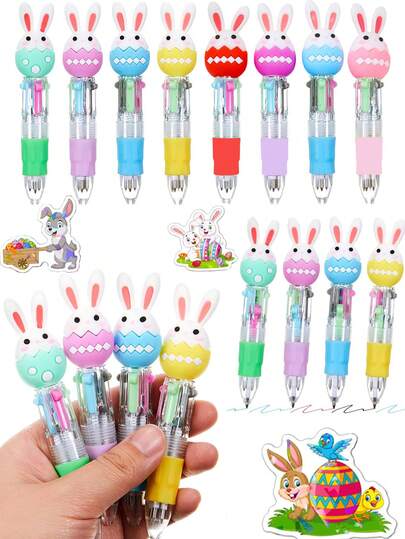 10/20 piezas Juego de bolígrafos de colores multicolor con diseño de conejito de Pascua, bolígrafos de 4 en 1 con diseño de huevo lindo y colorido, paquete a granel, ideal para fiesta de cumpleaños, boda, regalos festivos, relleno de canasta de Pascua