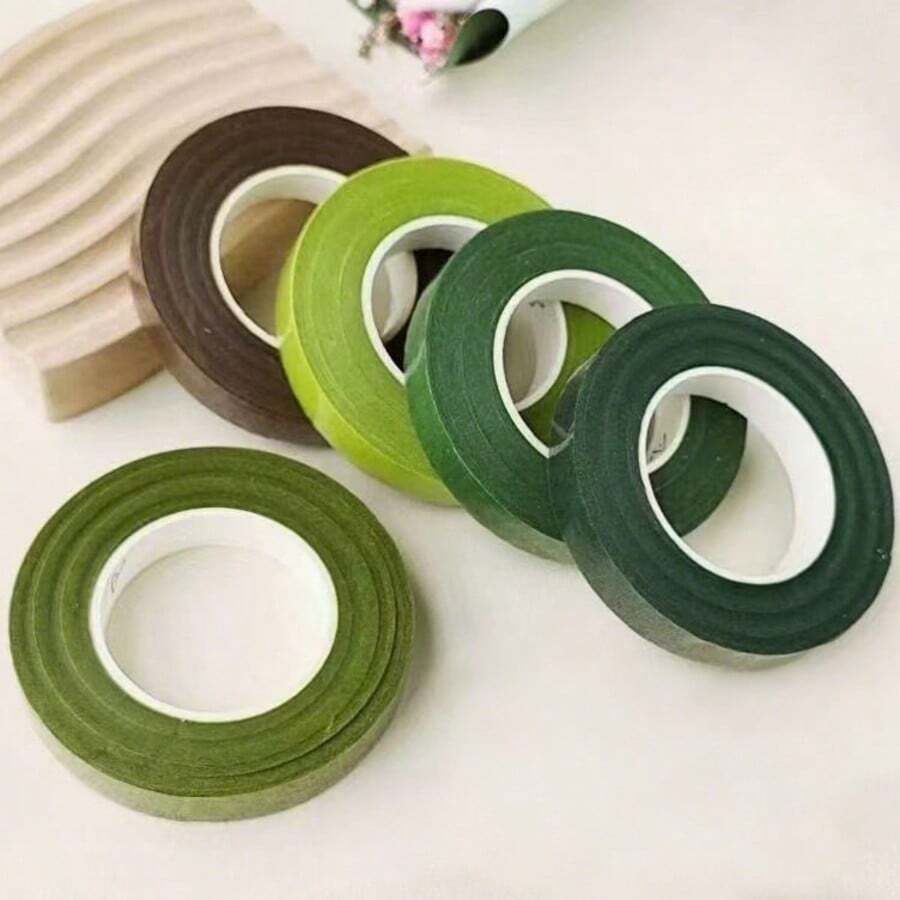 Cinta floral de 1/2 pulgada de ancho, cinta adhesiva para jardinería, adecuada para ramos, tallos, cálices, suministros de manualidades para floristerías, decoración y empaquetado de bodas, suministros de manualidades florales, ramos de boda, verde oscuro, verde claro, verde hierba, marrón oscuro, decoración navideña, decoración de Halloween, decoración del hogar, la oficina y el jardín, decoración festiva - Multicolor - Ver 1