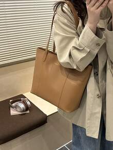 女士日常通勤时尚多功能手提包，女士手提包，优雅女士手提包，时尚女士手提包，大容量手提包 - 棕色 - 查看 2