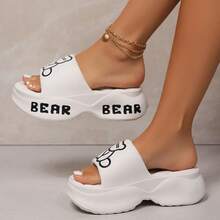 Fashionable Women's Cute Cartoon Bear Print EVA Molded Comfortable, Lightweight, Durable, Non-Slip Casual Open Toe Slippers, Suitable For Spring/Summer High Heel, Can Be Worn Outdoors Or At The Beach, Applicable For Daily Life, Beach Walks, Work And Various Occasions - White - View 10