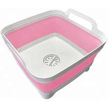 9L (2.4Gal) Dish Basin Collapsible With Drain Plug , Space Saveing Kitchen Storage Tray Dish Wash Basin, Portable Dish Tub, Foldable Dishpan For Camping ,RV,Green - Light Pink - 查看 1