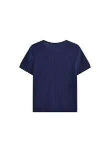 Áo thun nữ tay ngắn dệt kim thêu họa tiết tối giản - Màu xanh hải quân - Xem 4