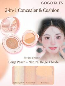 GOGO TALES Kem che khuyết điểm và kem nền dạng cushion Porcelain Light-Infused, kem che khuyết điểm dạng lì và kem nền dạng cushion lâu trôi, kiểm soát dầu, bảng màu 2 trong 1 dành cho da hỗn hợp, da dầu và da khô, phù hợp cho học sinh, GOGOTALES - G02 Khỏa thân thật - Xem 6