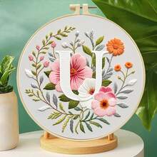 26 Alphabet Floral Cross Stitch Kit - DIY Materials (Including Embroidery Frame, Needles, Threads, Printed Fabric) With Instructions, 11CT Grid 29*29cm Decorative Painting, Home Gift, Beginner Embroidery - Multicolor - View 14
