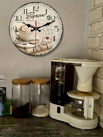 Reloj de pared de taza de café grande de estilo europeo de 10-12 pulgadas, funciona con batería, operación silenciosa, adecuado para la sala de estar, el dormitorio, el hogar, la cocina y la decoración de cafeterías, gran regalo (baterías no incluidas)