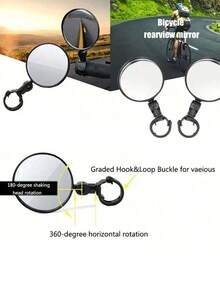 1/2pcs Fit Convex Bicycle Rearview Mirrors - Clear, Reflective, Adjustable For Mountain & Electric Bikes, Balance Bike Compatible, Black Rubber Round Mirror With 360° Rotation For Enhanced Cycling Safety, Bike Accessories - Multicolor - View 6