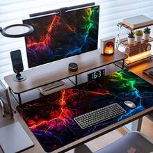 1 Peça Mouse Pad de Jogos com Relâmpago de Néon, Tapete de Mesa Grande com Base Antiderrapante, Design Impresso em HD - Tapete de Teclado Estendido para Casa, Escritório, Esportes Eletrônicos, Jogos de PC (Múltiplos Tamanhos Disponíveis). Fácil de Limpar e Lavar, Perfeito para Casa, Escritório, Local de Trabalho, Sala de Jogos e Dormitório; Ideal para Suprimentos de Volta às Aulas, Presentes de Férias para Namorados e Namoradas, Acessórios de Mesa, Suprimentos de Escritório, Tapetes de Mesa e Mouse Pads. - raio - Visão 3