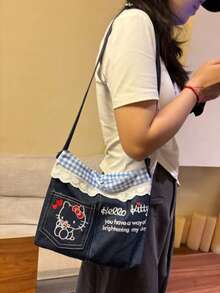 Nova Bolsa de Pelúcia Hello Kitty Sanrio - Bolsa de Telefone Pequena Fofa de Estilo Punk Y2K para Mulheres, Design Único de Bolsa Transversal/Ombro de Estudante, Feita de Tecido de Pelúcia Macio. Design Leve e Portátil, Adequado para Uso Diário, Vida no Campus e Passeios de Lazer. Múltiplas Formas de Usar, Capacidade Suficiente para Telefone e Pequenos Itens. Estética Japonesa na Moda e Adorável, Design de Detalhes Único, Acessório Ideal para Fãs da Sanrio e Meninas. - Multicolorido - Visão 3