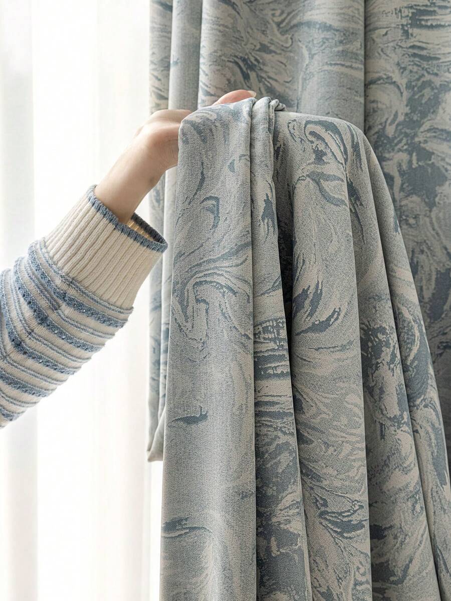 1PC European Chenille Jacquard High-End Blackout Curtain For Luxury Living Room Bedroom Villa Balcony,High Quality Blackout Curtain 84 Inch Long - Baby Blue - View 1