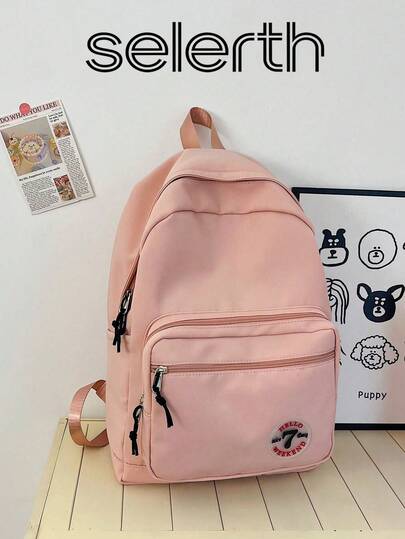 1个粉色字母Logo笔记本电脑包，大容量多口袋拉链手提包/背包，适合女性、青少年、学生，日常通勤、户外、购物、上学、训练、返校礼物