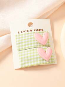 2pcs/Set Girls' Colorful Plaid Heart Decor Hair Clips, Sweet Fabric Hair Barrettes, Versatile Cute BB Hair Accessories - 2 Pieces Per Set - View 7