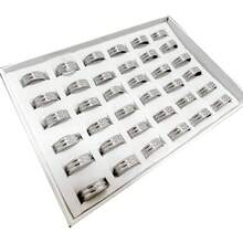 Kit 36 Anéis Em Aço Inox Cirúrgico Prateado Listra Brilhante - Prata - Visão 2
