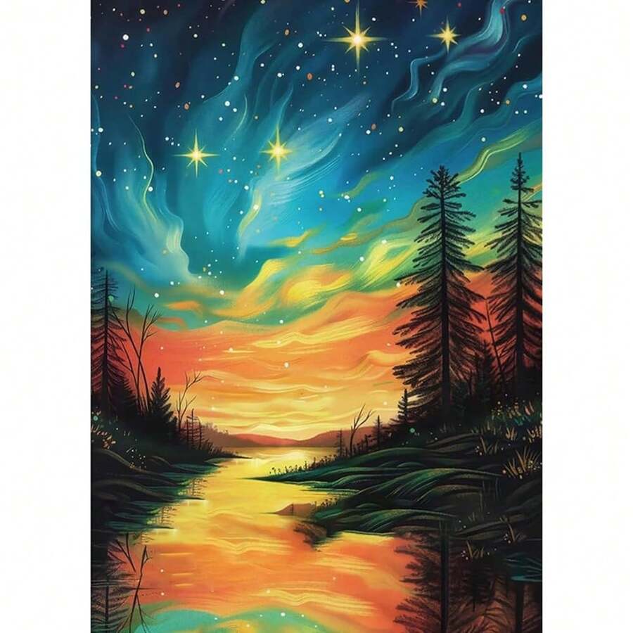 Dlylust Tree Night Diamond Art Painting Kits For Adults - Full Drill Diamond Dots Paintings For Beginners, Round 5D Paint With Diamonds Pictures Gem Art Painting Kits DIY Crafts Kits 12x16inch - 星夜 - 查看 1