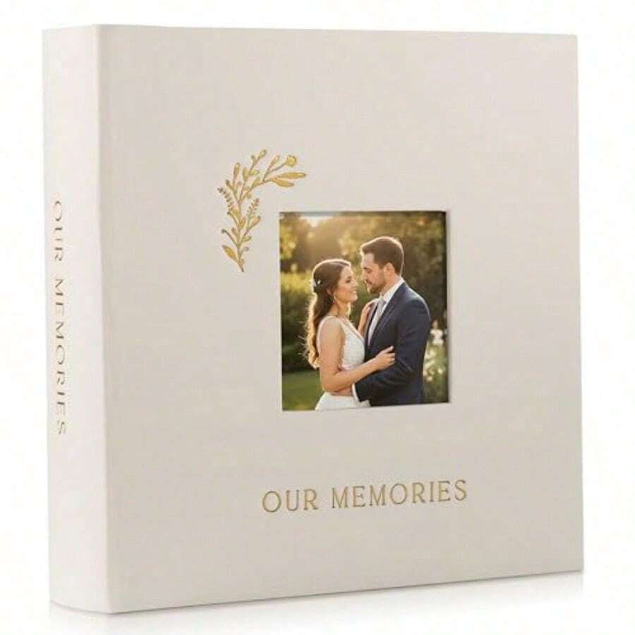 Beautiful Linen Photo Album For 4x6 Photos - Safely Holds Up To 200 Pictures Of Unique Memories - The Perfect Large Photo Book To Store All Pictures Of Treasured Family Baby Or Wedding Moments - Beige - View 1