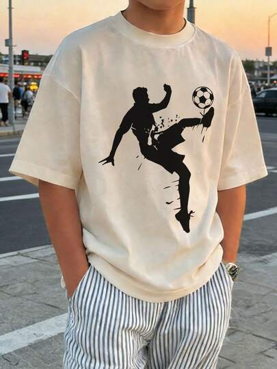 1 pieza Camiseta de manga corta con estampado casual para niños preadolescentes, top de verano para estudiantes jóvenes