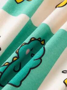 2pcs/Set Young BoyCartoon Dinosaur & Geometric Print Homewear Set, Boys' Pajamas, Children Cotton Crew Neck Comfortable Underwear, Autumn - Green - View 10