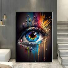 1pc Abstract Colored Eyes Canvas Art, Modern Frameless Wall Decor, Vibrant Colors, For Living Room And Bedroom Decoration - Multicolor - View 3