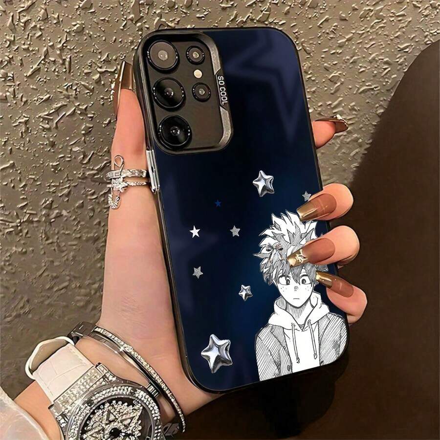 Funda para teléfono con silueta estrellada Compatible con  17  16 Pro Max  15 Pro Max  13 y  12 Diseño con textura de lichi blanco mate A prueba de caídas y arañazos Un regalo perfecto para familiares, amigos y seres queridos - Negro - Ver 1
