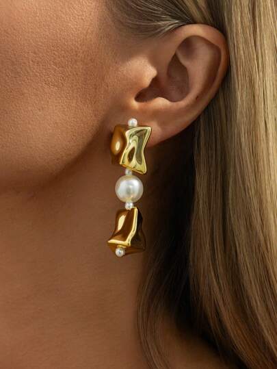 مجموعة أقراط إيقاعية هندسية غير متماثلة من CCB والخرز الاصطناعي 2 قطعة/مجموعة، تصميم فاخر للاستخدام اليومي والحفلات والأعراس والعطلات، إكسسوارات مجوهرات اصطناعية متنوعة هدية للنساء