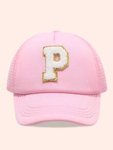 1顶粉色26字母印花网眼帽，儿童棒球帽，男女童遮阳帽，适合户外活动、日常佩戴，防晒 - 金標-粉紅海綿帽 - 查看 17