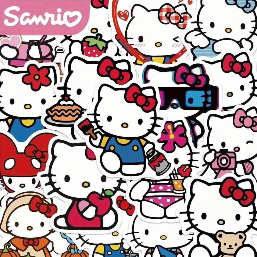 50/100pcs Hello Kitty Stickers - Glossy Matte Cartoon Stickers, Self-Adhesive PVC Material, Suitable For Laptops, Notebooks, Phone Cases And Water Bottles | Various Patterns Including Flowers, Fruits, And Cute Stickers - Multicolor - View 1