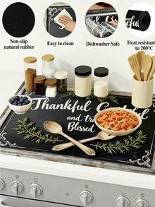 1pc 2D "Thanksgiving And Blessings" Stove Cover Mat Insulation Mat Farmhouse Style Kitchen Decor With Drain Mat, Oven Cover And Inspired Cookware Accessories, Elegant Font Design, Non-Slip, Dust-Proof And Scratch-Resistant, Essential For Home Cooking, Kitchen Accessories, Christmas Gifts, Christmas Decoration, 20.47x28.35inch - 72x52厘米/28.3x20.4英寸 - 查看 5