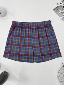 Bộ 4 quần pajama nam in họa tiết kẻ caro, kiểu dáng rộng rãi thoải mái. - Màu xanh lam - Xem 4