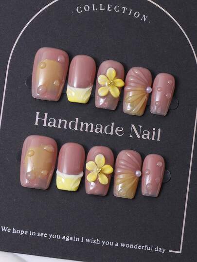 10pcs/Set, Handmade In Europe, Made With Chinese Acrylic Sheets, Y2K Coral Pink French Style, 3D Handcarved Patterns, Hand-Painted Gradient Design, Suitable For Nail Art Decoration. Includes 1pc Jelly Gel And 1pc Nail File. Perfect For Everyday Wear And Music Festival Looks, Ideal For Nail Stickers And Nail Care. Nails Nail Supplies Handmade Press On Nails