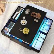 Mesa de Centro para Sala con Luz LED y Estante de Almacenamiento Mesa para Sala Madera Minimalista con Cajones y Estructura Metal Mesa para Café Mesa Auxiliar de Salón Coffee Table Moderno - como en la foto - Ver 4