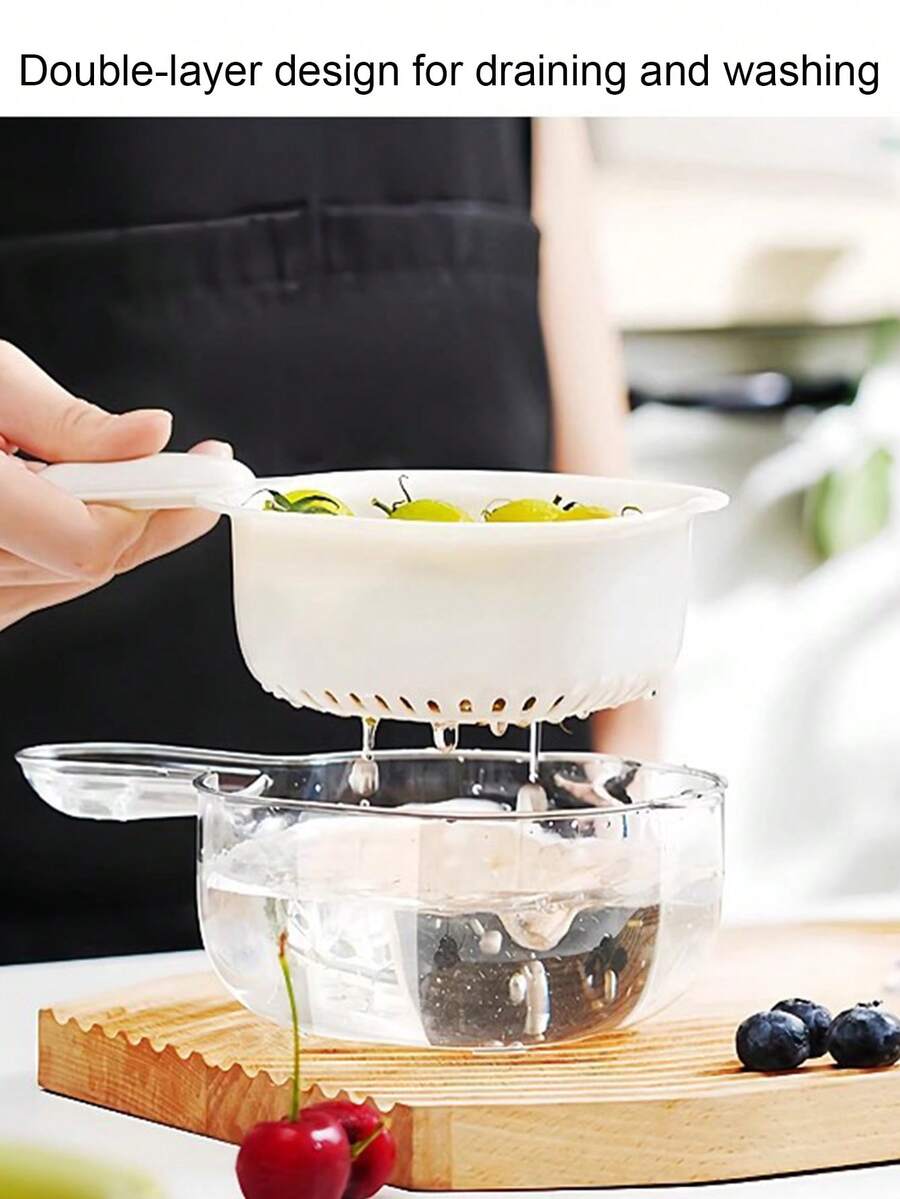 1 Peça Cesta de Drenagem com Alça de Bico de Pato de Camada Dupla, Cesta de Lavagem de Frutas Multiuso Montada na Parede da Cozinha com Cor Fofa de Dopamina