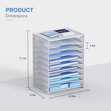 OUTWOLF - Organizador de papel de 10 niveles bandeja para cartas organizador de archivos de escritorio de malla con asas para oficina y escuela color blanco - blanco - Ver 3