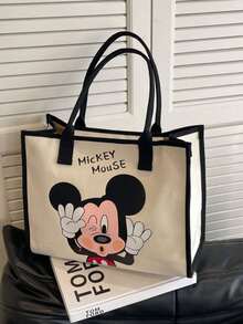 Disney Donald Duck &  Mouse Print Canvas Tote Bag, Large Capacity Casual Commuter Shoulder Bag, Fashion Lightweight Cartoon Bag For Women, Students, Holiday Gift - Multicolor - View 9