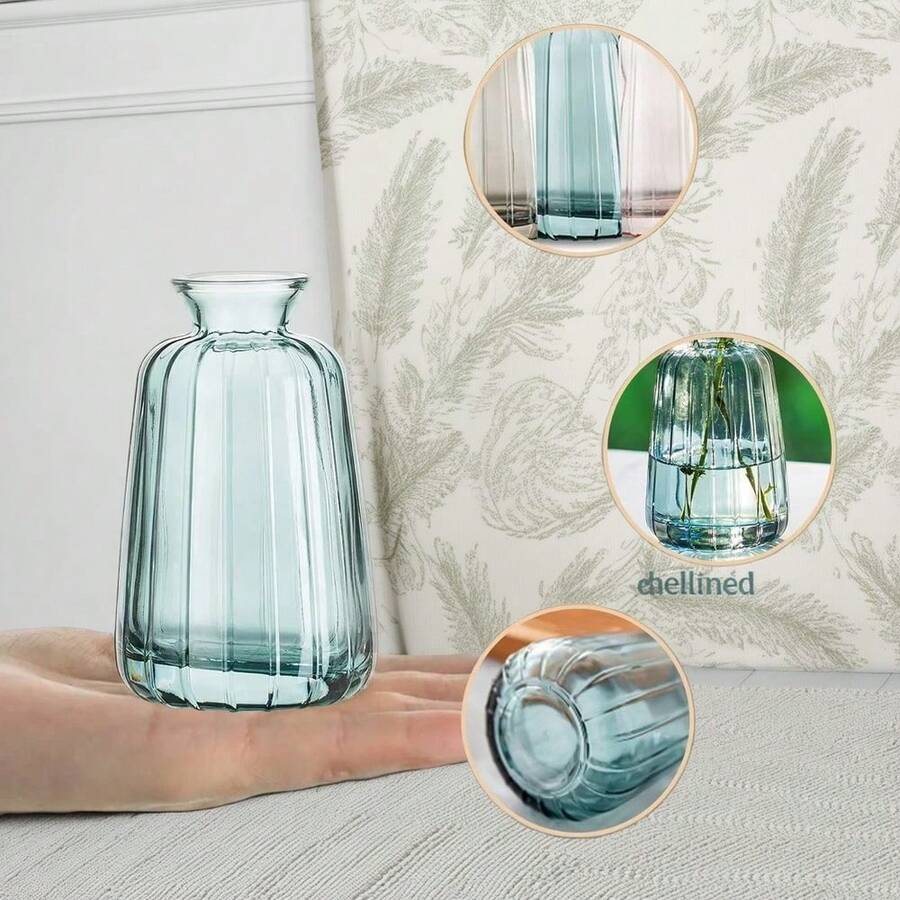 Colorful Decorative Ribbed Glass Vases Set - 3 Piece Flower Vase Collection In Pink, Grey, And Green (4.52 Inches Tall) - Multicolor - View 1