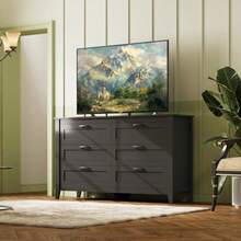 Black Dresser For Bedroom 6 Drawer Wood Dresser With Metal Handle Large Double Wooden Chest Of Drawers For Living Room Hallway Closet - Black - View 5