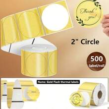 2 Inch Round Holographic Thermal Label Stickers, Glitter Gold Circle Thermal Printer Sticker Labels, Self-Adhesive Direct Labels For Gift Wrapping