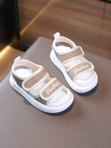 1 Pair Unisex Simple Design Flat Slide Sandals, Soft Sole Non-Slip Children Beach Shoes, Suitable For Summer Daily Wear And Beach/Vacation - Khaki - View 5