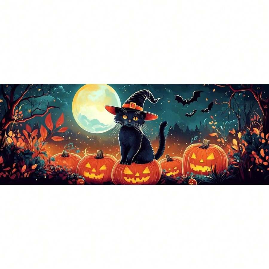 Bimkole Large Diamond Art Kits For Adults Halloween Pumpkin, Full Drill 5D DIY Rhinestone Embroidery Set Paint With Diamonds Art By NFUmberss Kits Cross Stitch Home Wall Craft Decoration 31.5x11.81 Inch - 大南瓜貓 - 查看 1