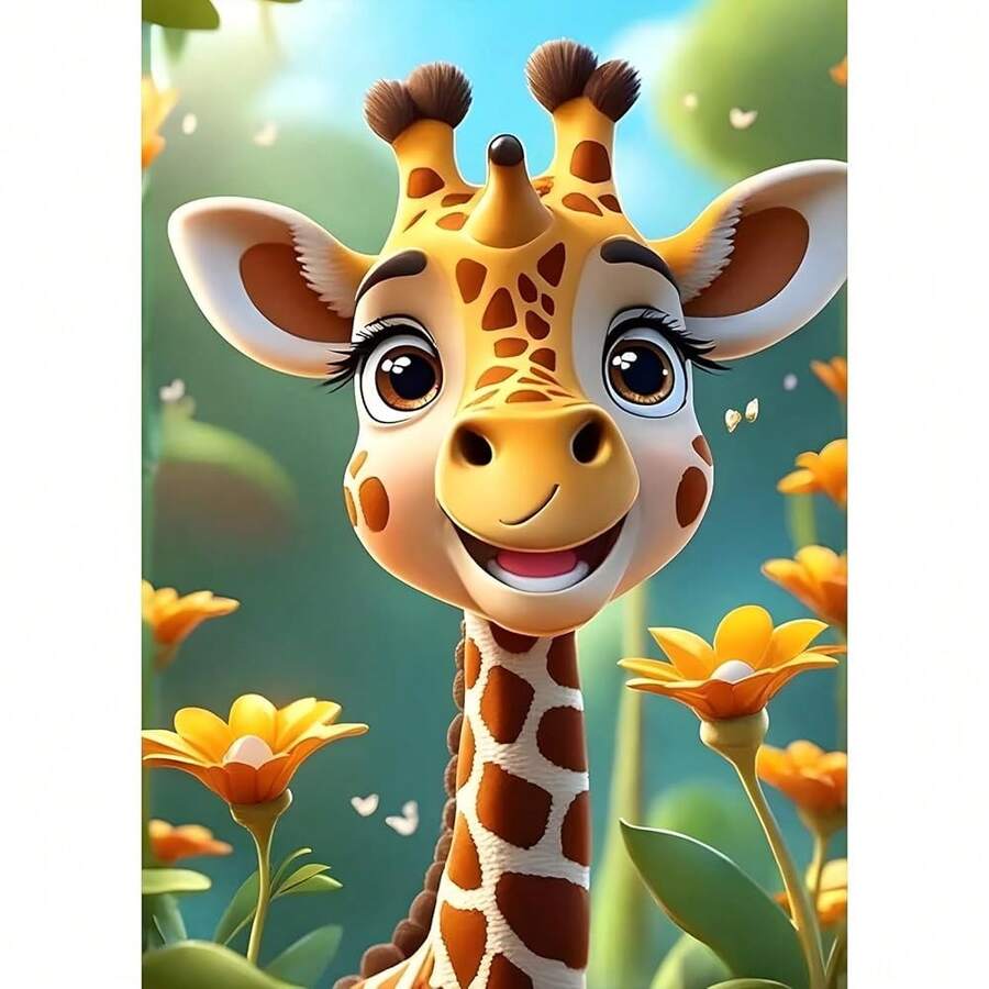 GDYEEH DIY Giraffe 5D Diamond Art Painting Kit, Flowers Full Round Drill Sparkling Diamond Painting Picture, Cartoon Diamond Painting Art Craft Kits For Adults Beginners, Home Wall Decor 12x16inch - USGD009 - 查看 1