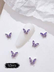 10 件迷你金属水钻蝴蝶美甲装饰 3D 粉色香槟白色指甲饰品，适用于水晶指甲和短指甲，指甲装饰和珠宝制作蝴蝶 DIY 指甲用品指甲饰指甲宝石