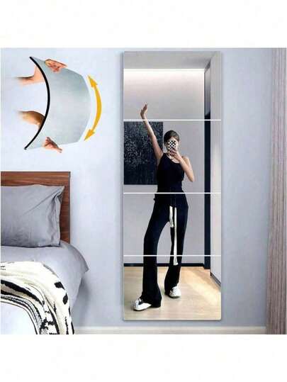 6/4/2pcs Mirrored Wall Stickers, Combinable, Full Length Mirror, Suitable For Bedroom, Home Gym, Bathroom, Washroom