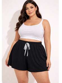 Women's Plus Size Comfortable Viscose/Lycra Knit Shorts - màu đen - Xem 1